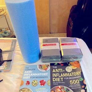 Yoga supplies and 2 Anti inflammatory books